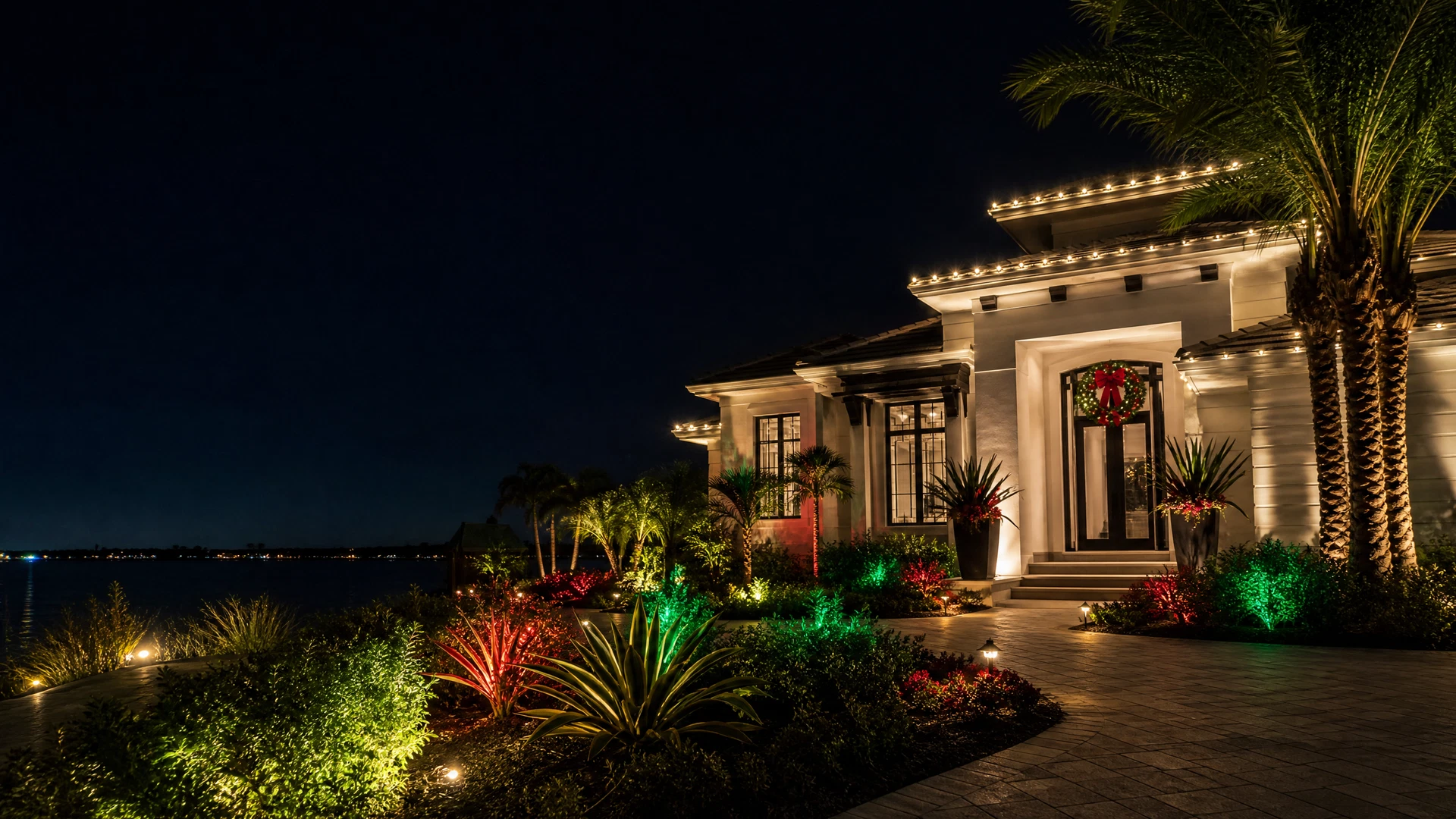Christmas Light Hanging at a Southwest Florida property